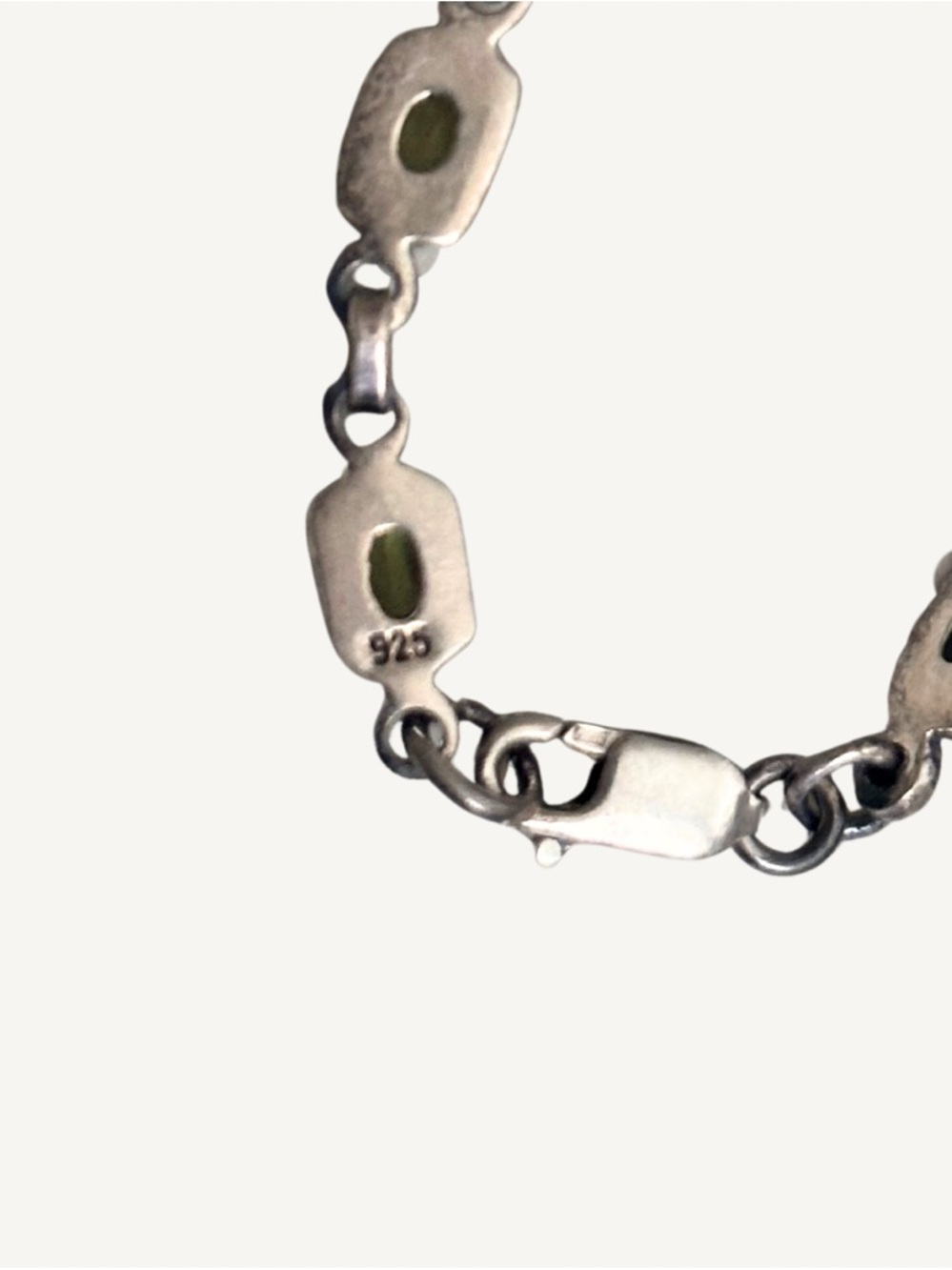 Peridot Gemstone Sterling Silver Link Modernist Bracelet - 7.5” w/ 11 gemstones - Picture 5 of 5
